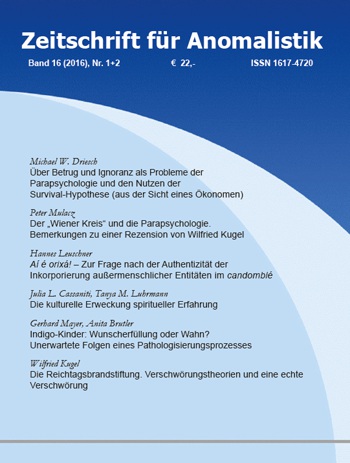 Zeitschrift für Anomalistik Band 16 (2016) Nr. 1+2